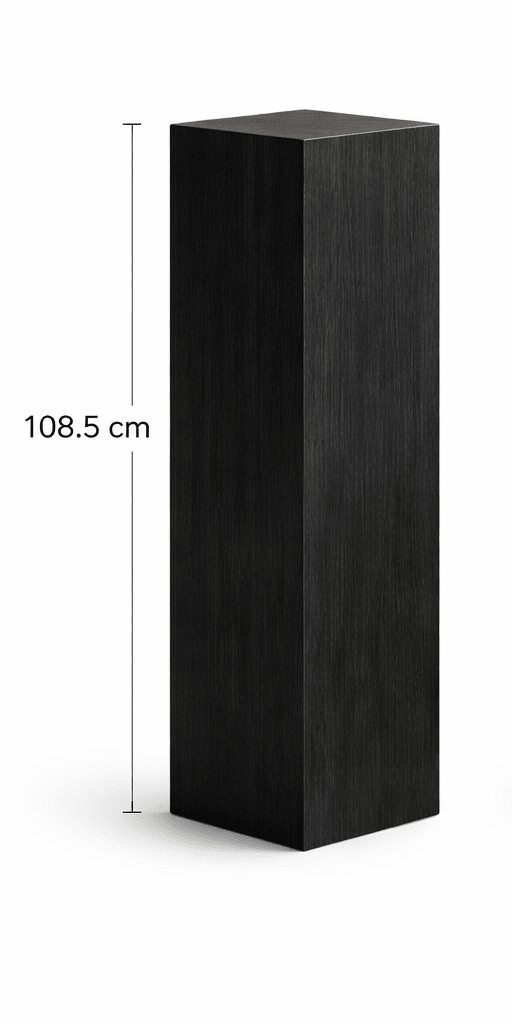 Black rectangular column with dimensions on a white background