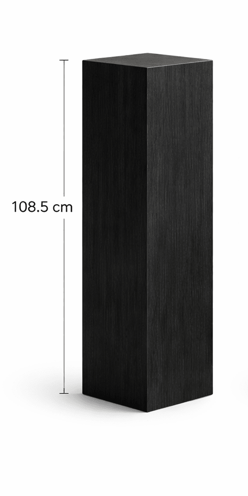 Black rectangular column with dimensions on a white background